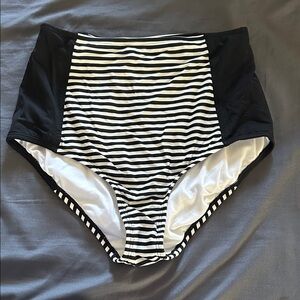 Athleta Black and White Striped Bikini Bottoms